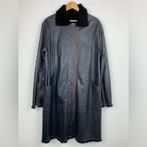 OLGA RIOS size 48 Women’s Black Croc Embossed Leather Fur Lined Full Zip Coat